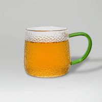 Mystique Hammered Glass Tea & Elixir Maker Brewing Mug Cup Green Handle 10 oz.