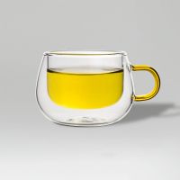 Double Walled Coffee Tea Cup Yellow Handle 3.4 oz.