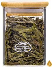Green Tea Organic Dragon Well in glass jar Green Tea Organic Dragon Well in glass jar