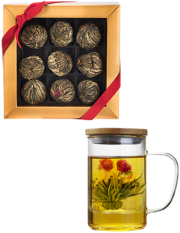 Blossom Tea Variety Box (9 pack) + Free Glass Brewing Mug with Strainer and Bamboo Lid Blossom Tea Variety Box (9 pack) + Free Glass Brewing Mug with Strainer and Bamboo Lid
