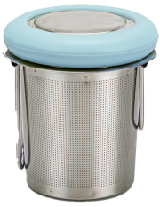 Tea Strainer Stainless Steel with Foldable Wings and Lid Saucer Mirror Polish - Blue Tea Strainer Stainless Steel with Foldable Wings and Lid Saucer Mirror Polish - Blue