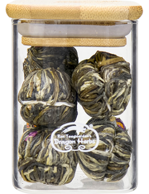 Double Happiness Blossom Tea in glass jar
