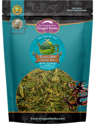 Organic Dragon Well Green Tea in Teal Pouch 2.2 oz