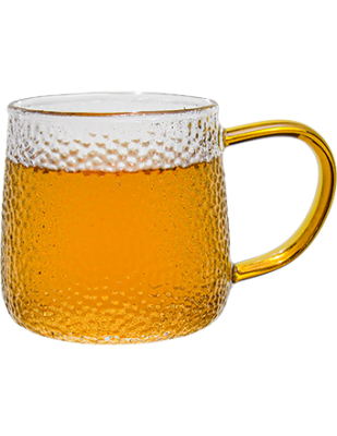 Mystique Hammered Glass Tea & Elixir Maker Brewing Mug Cup Yellow Handle 10 oz.