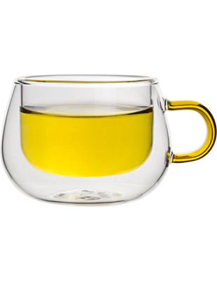 Double Walled Coffee Tea Cup Yellow Handle 3.4 oz.